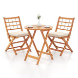 Tangkula 3 Piece Patio Wood Bistro Set, Folding Table Chair Set w/Soft Seat Cushions