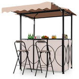 Tangkula 3 Piece Patio Bar Set with Awning for Patio Poolside Garden Backyard