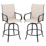 Tangkula Outdoor Swivel Bar Stools, Bar Height Tall Patio Chairs with Armrests & High Back