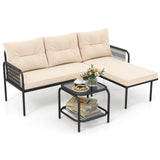 Tangkula 3 Piece L Shaped Patio Furniture Set, Outdoor Wicker Rattan Furniture Set with Thick Cushions