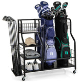 Tangkula Golf Bag Storage Rack for Garage, Golf Bags Stand with 3-Tire Storage Rack, Top Golf Basket