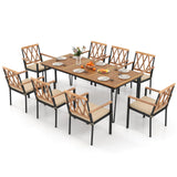 Tangkula 9 Piece Patio Dining Set, Outdoor Rectangular Dining Table w/Acacia Wood Top & Umbrella Hole
