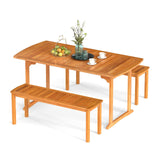 Tangkula 3 Piece Acacia Wood Patio Dining Table Set