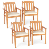 Tangkula Wooden Patio Chair Outdoor Dining Armchairs w/Soft Cushion & Breathable Backrest