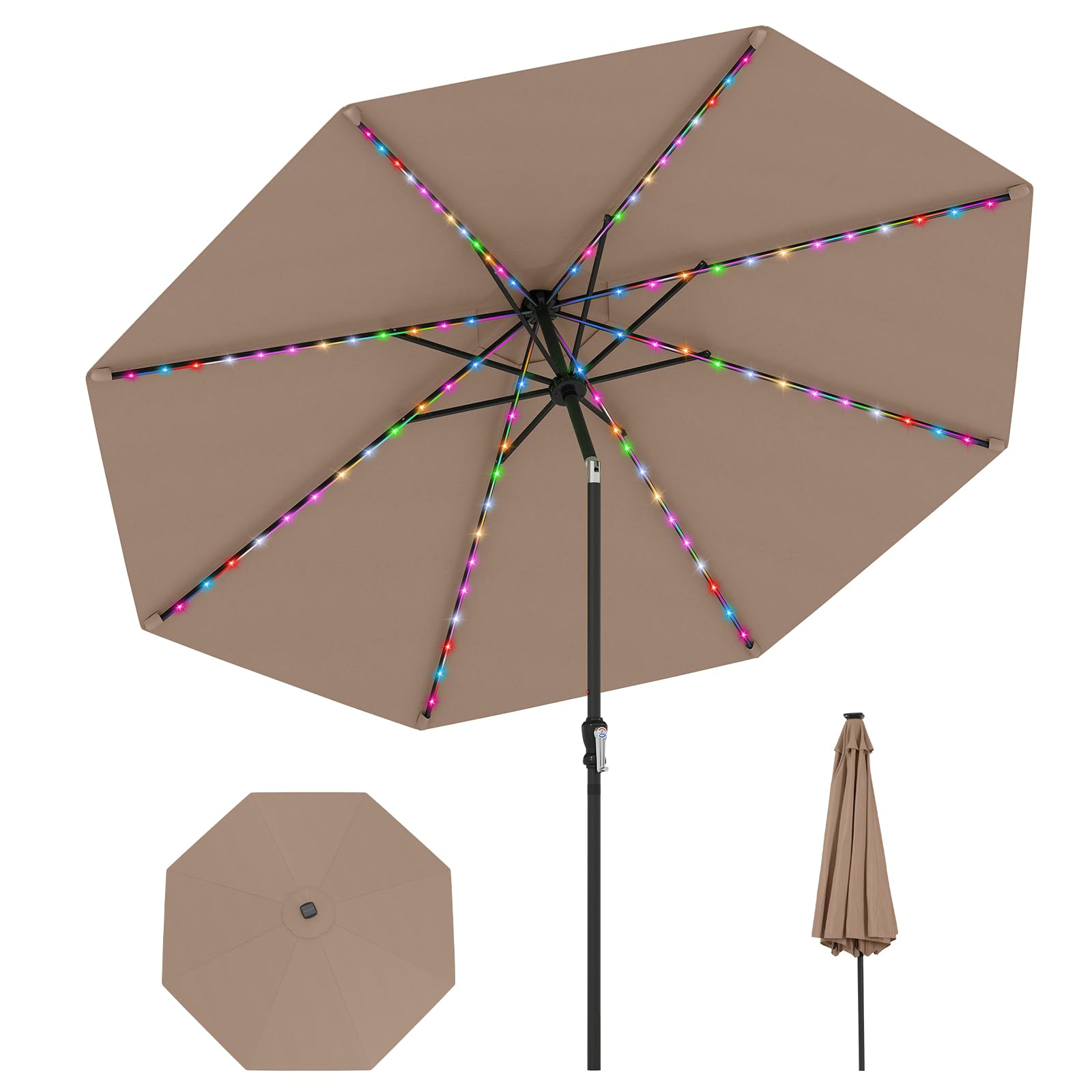 Tangkula 10 ft Solar Patio Umbrella for Backyard Poolside Deck Lawn, Coffee Tangkula 10 ft Solar Patio Umbrella for Backyard Poolside Deck Lawn, Coffee