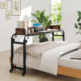 Tangkula Overbed Desk with Wheels Queen Size Mobile Bed Desk with Adjustable Height