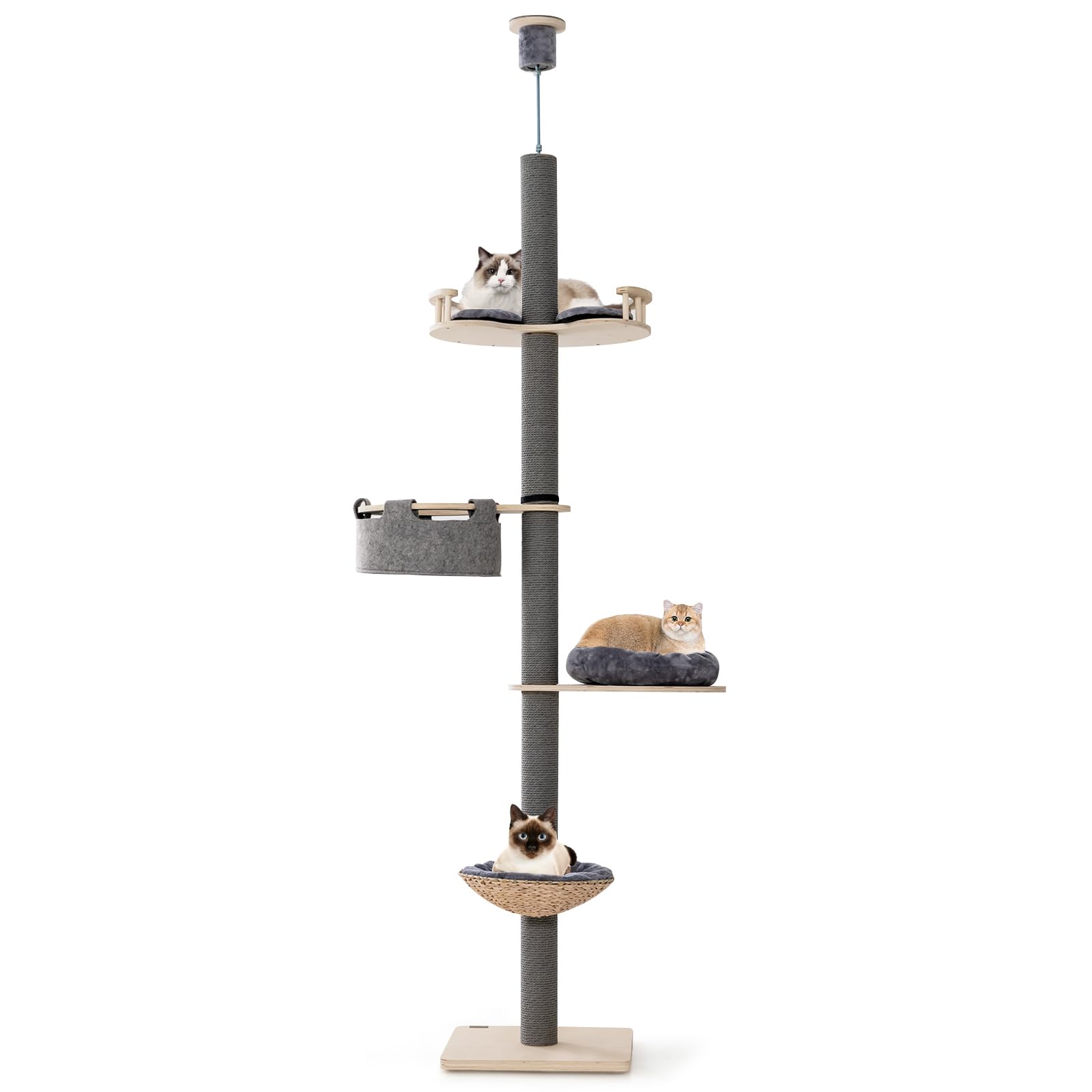 Tangkula Floor to Ceiling Cat Tree, Tall Cat Tower with Adjustable