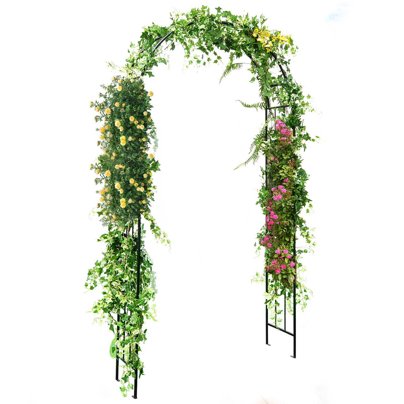 artificial climbing plants for trellis Tangkula Garden Arbor, Metal Arch with Trellis for Climbing Plants