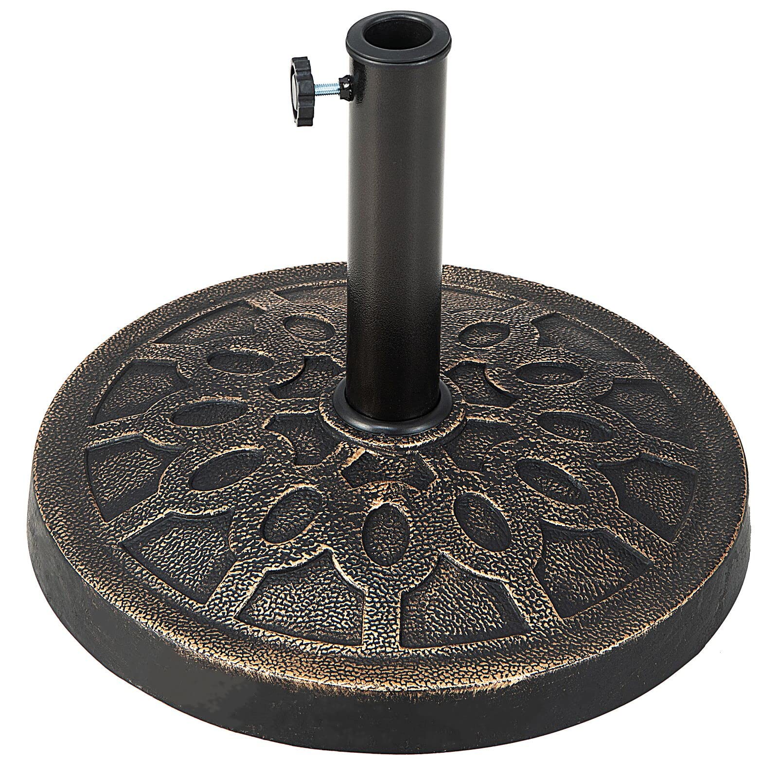 curved patio umbrella stand 30lbs Patio Market Umbrella Base, Heavy Duty Outdoor Stand, Cast Iron Umbrella Holder for Garden Beach, Classic Round Umbrella Standing Deck Porch