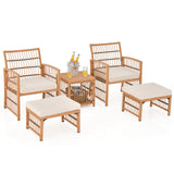 Tangkula 5 Piece Patio Wicker Sofa Set, Outdoor Rattan Conversation Set with Seat & Back Cushions (Natural)