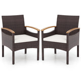Tangkula Patio Dining Chairs Set, Outdoor Rattan Cushioned Chairs with Acacia Wood Armrest