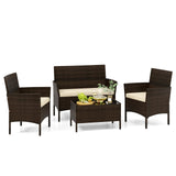 Tangkula 4/8 Piece Patio Rattan Conversation Set, Outdoor Wicker Furniture Set with Chair, Loveseat & Tempered Glass Table