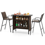 Tangkula 3 Piece Outdoor Bar Set Patio Bar Height Table & Armchairs with Footrest