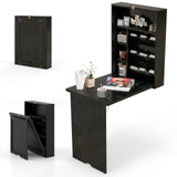 Tangkula Foldable Wall Mounted Desk, Floating Desk with Storage Shelves & Hooks
