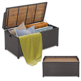 Tangkula 45 Gallon Outdoor Storage Bench, Mix Brown Rattan Storage Container with Zippered Liner