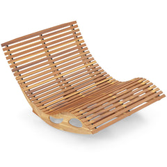 Tangkula Outdoor Double Chaise Lounge Chair, Acacia Wood Rocking Sunbed with Slatted Backrest and Seat