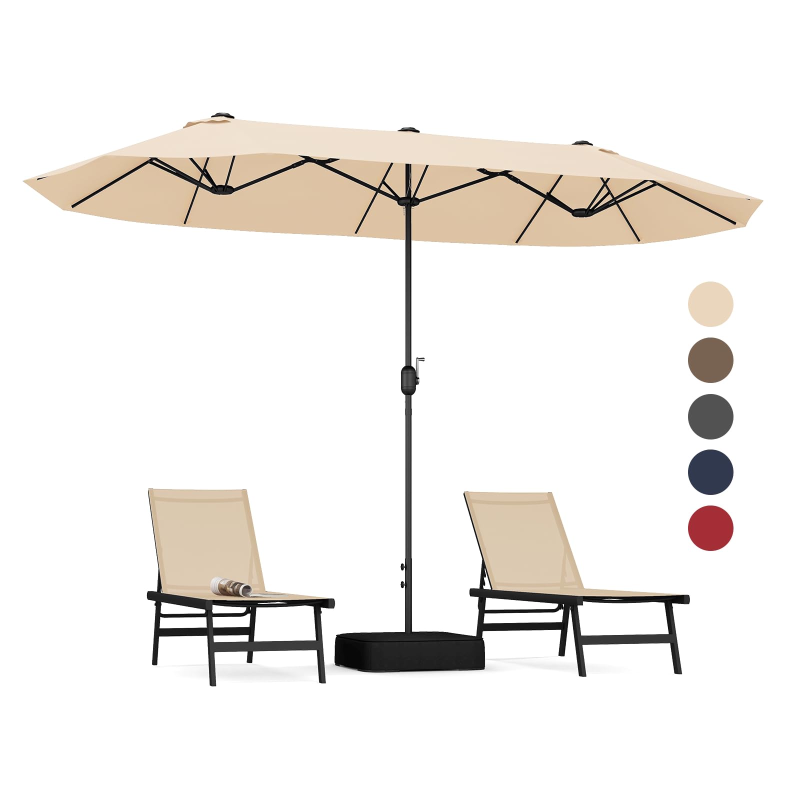 canvas patio table umbrella Tangkula 13FT Double-sided Patio Umbrella, Extra Large Twin Table Umbrella with Crank Handle, Beige