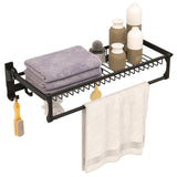 Tangkula Foldable Bathroom Shelf, Wall Mounted Bathroom Shelf Rack w/Adjustable Bar & Movable Hooks