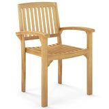 Tangkula Teak Wood Armchair with Slatted Seat & Curved Seat