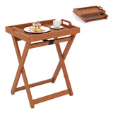 Tangkula Outdoor Wood Tray Table Portable Side End Table with Folding Frame