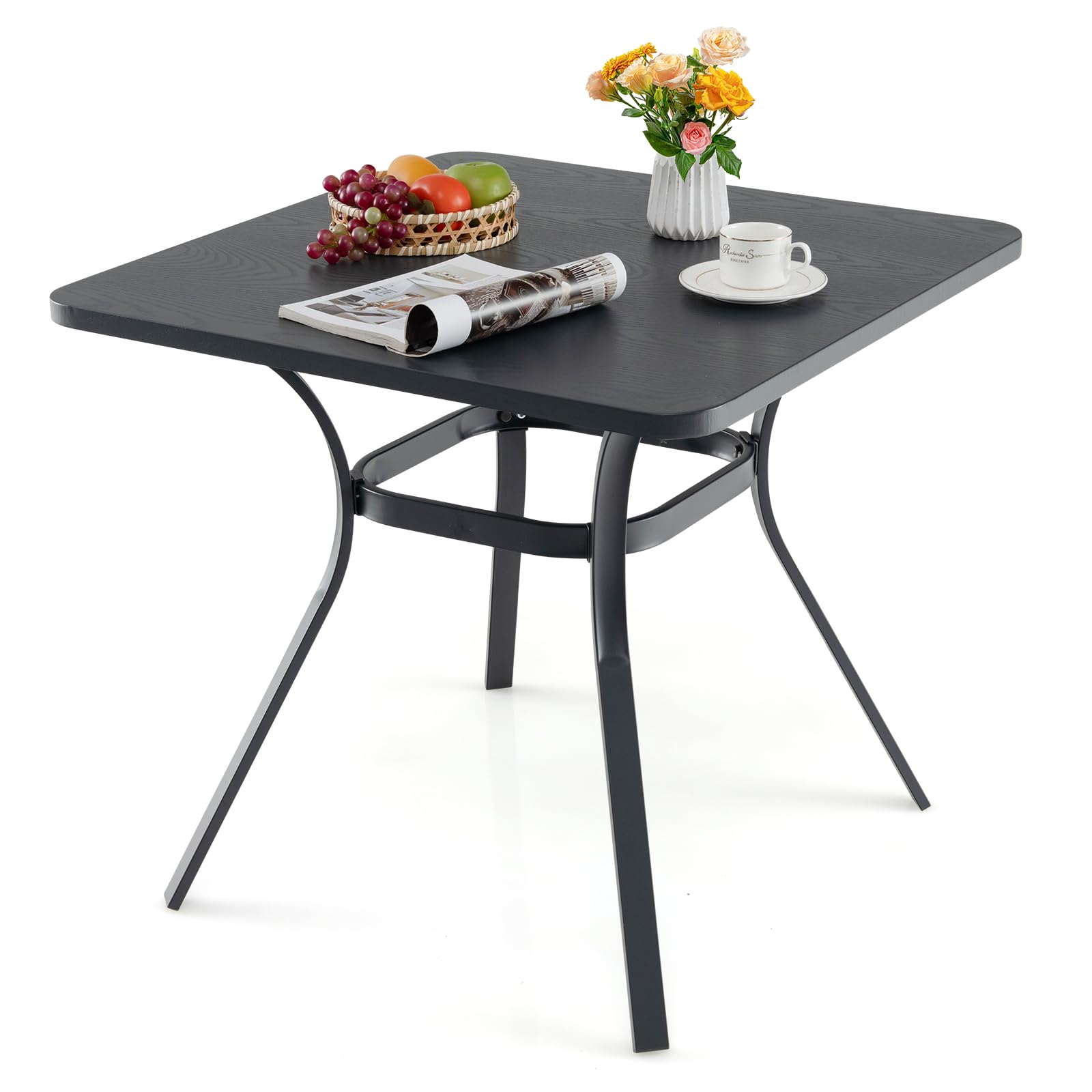 32 inch patio table with umbrella hole Tangkula 32-Inch Patio Dining Table for 4, Outdoor Dining Table w/Powder-Coated Metal Frame
