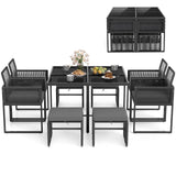 Tangkula 9 Pieces Patio Dining Set with PE Rattan Chairs