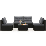Tangkula 5 Piece Rattan Sofa Set, Outdoor Wicker Furniture Set w/Seat & Back Cushions
