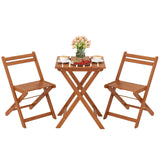 Tangkula 3 Pieces Solid Wood Patio Bistro Set with 2 Folding Chairs