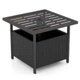 Tangkula Outdoor Table with Umbrella Hole, Rattan Umbrella Stand Table