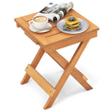 Tangkula Outdoor Folding Side Table, Hardwood Patio Bistro Table with Slatted Tabletop & X-Shaped Legs