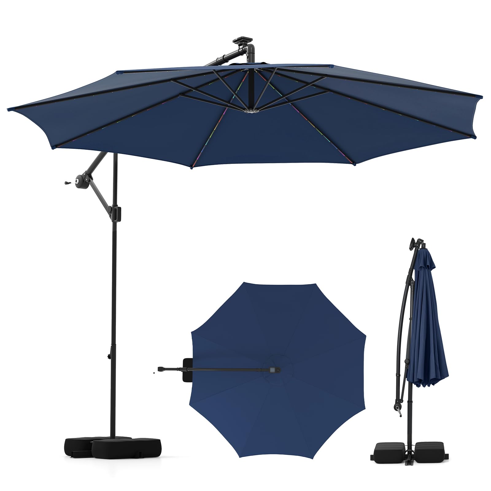 Tangkula 10 FT Solar Cantilever Patio Umbrella with Base tangkula Tangkula 10 FT Solar Cantilever Patio Umbrella with Base tangkula