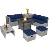 Tangkula 9 Pieces Outdoor Patio Furniture Set with 32-Inch Propane Fire Pit Table