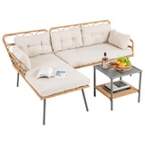 Tangkula 3 Pieces Corner Patio Furniture Set, PE Rattan L-Shaped Cushioned Sofa Set with Small Coffee Table
