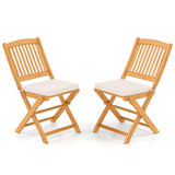 Tangkula 2/4 Pieces Folding Outdoor Dining Chairs, Acacia Wood Patio Chairs with Soft Cushions