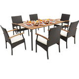 Tangkula 5-Piece Outdoor Dining Set with Acacia Wood Table & 4 Wicker Rattan Armrest Chairs