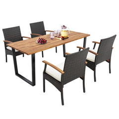 Tangkula 5 Piece Patio Rattan Dining Set, Outdoor Wicker Chair & Dining Table Set