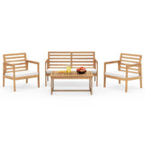 Tangkula 4 Piece Wood Patio Conversation Set, Patio Furniture Set w/Seat Cushions