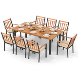 Tangkula 9 Pieces Patio Dining Set, Outdoor Acacia Wood Table and Chairs with Soft Cushions and 1.9” Umbrella Hole