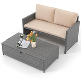 Tangkula Outdoor Rattan Daybed, Wicker Loveseat & 31 Gallon Storage Ottoman w/Soft Cushions