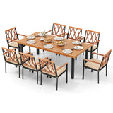 Tangkula 9 Pieces Patio Dining Set, Outdoor Acacia Wood Table and Chairs with Soft Cushions and 1.9” Umbrella Hole