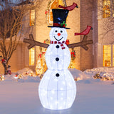Tangkula 4.8 FT Christmas Lighted Snowman with Red Birds, Indoor/Outdoor Pre-Lit Xmas Snowman with 120 LED Lights