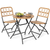 Tangkula 3 Piece PE Rattan Portaable Patio Round Dining Table and 2 Chairs