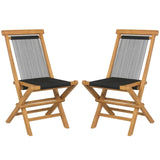 Tangkula 2 Piece Patio Folding Chairs, Solid Teak Wood Dining Chairs with Woven Rope Seat & Back