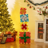 Tangkula Lighted Gift Boxes Christmas Decoration 2D Set of 4 Pre-Lit Stacked Xmas Gift Boxes