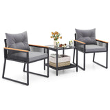 Tangkula 3 Piece Outdoor Conversation Set, Rattan Armchairs with 2-Layer Side Table