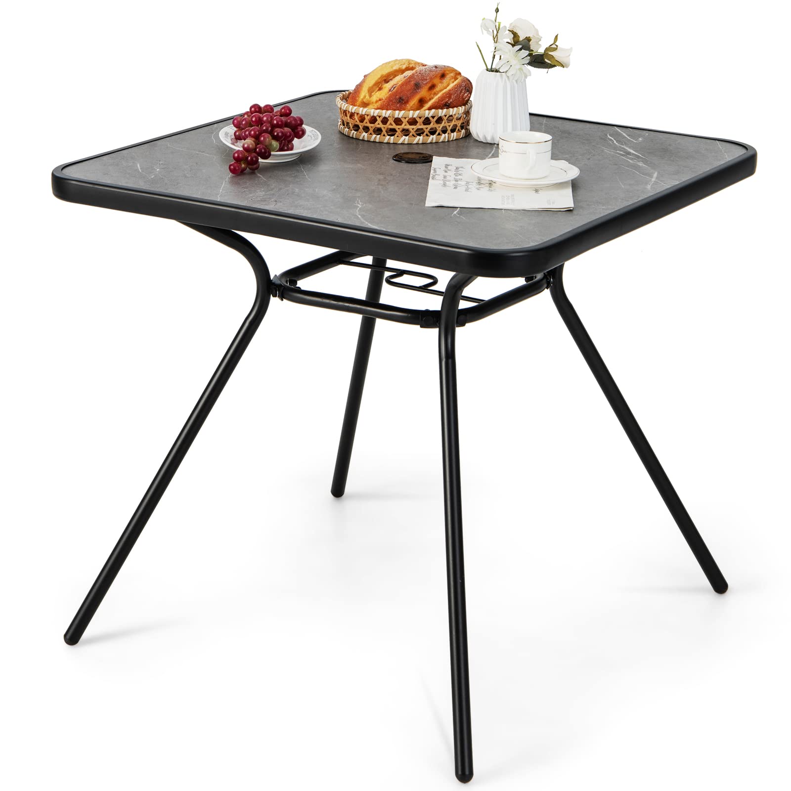 bistro patio table with umbrella hole Tangkula Outdoor Dining Table for 4 Persons, 32"x 32" Patio Bistro Tab – tangkula