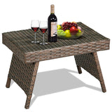 Outdoor Folding Rattan Side Table, Brown - Tangkula