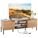 Tangkula 2-Door TV Stand with Charging Station for TVs up to 65”