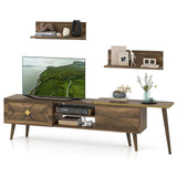 Tangkula Farmhouse TV Stand with 2 Wall Shelves