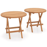 Tangkula Patio Folding Side Table, Teak Wood Round End Table with Slatted Tabletop